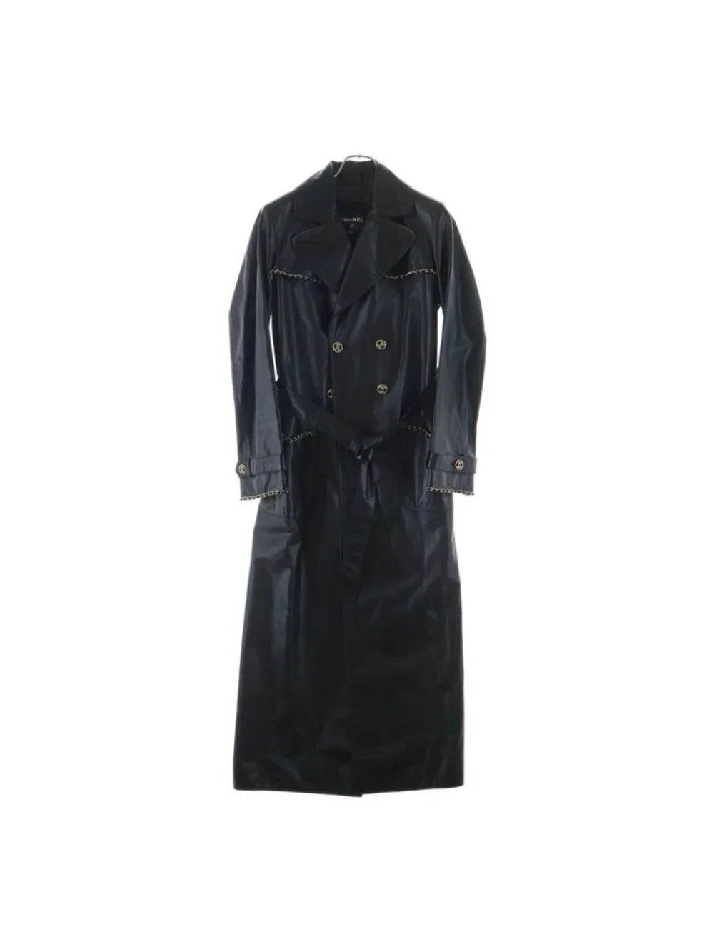 Chanel Coco Button Calf Leather Double Chain Star Coat Long Gold Decoration